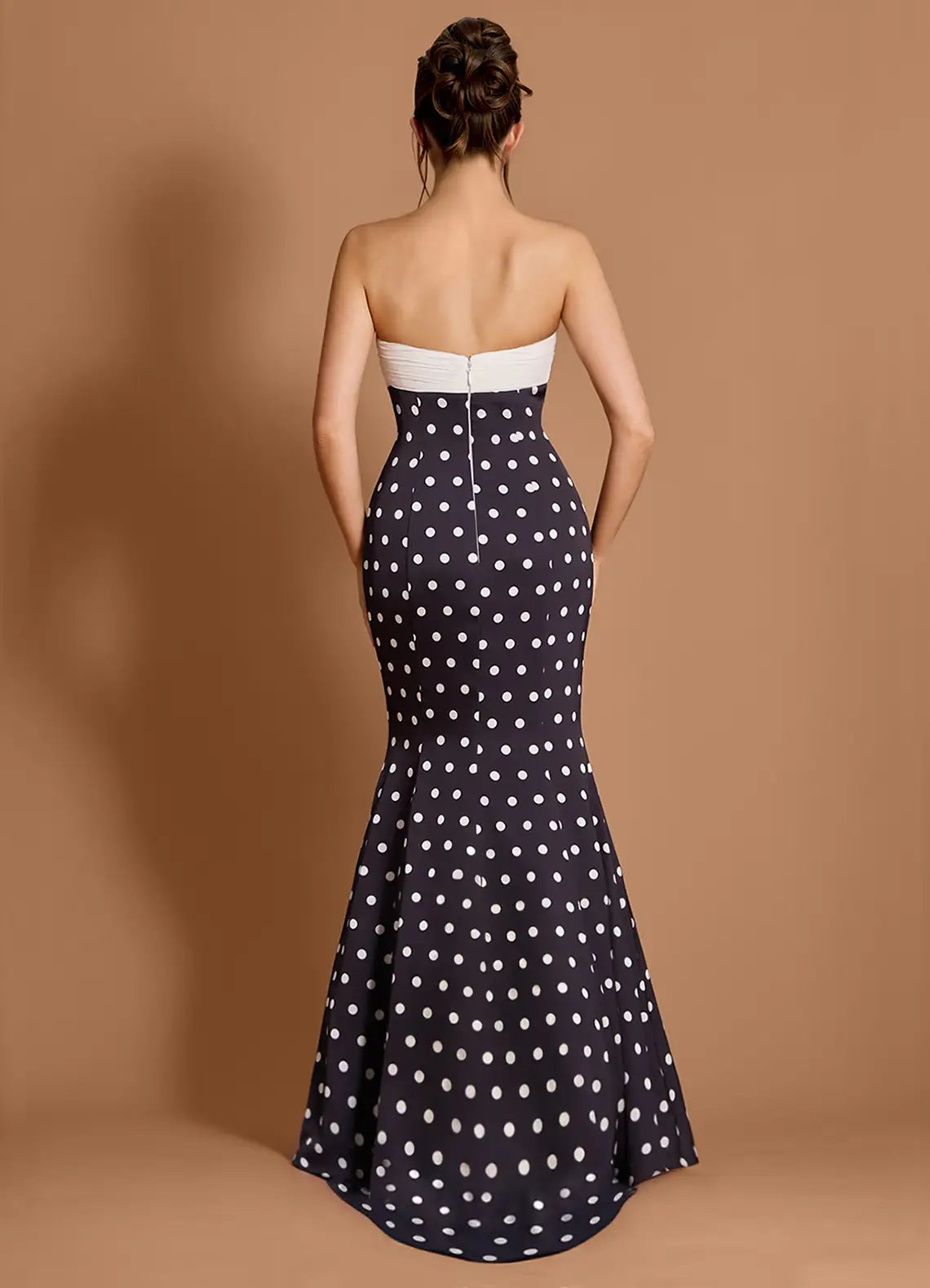 Polka Dot Mermaid Strapless Sleeveless Scarf Back Floor Length For Ladies Prom Dress