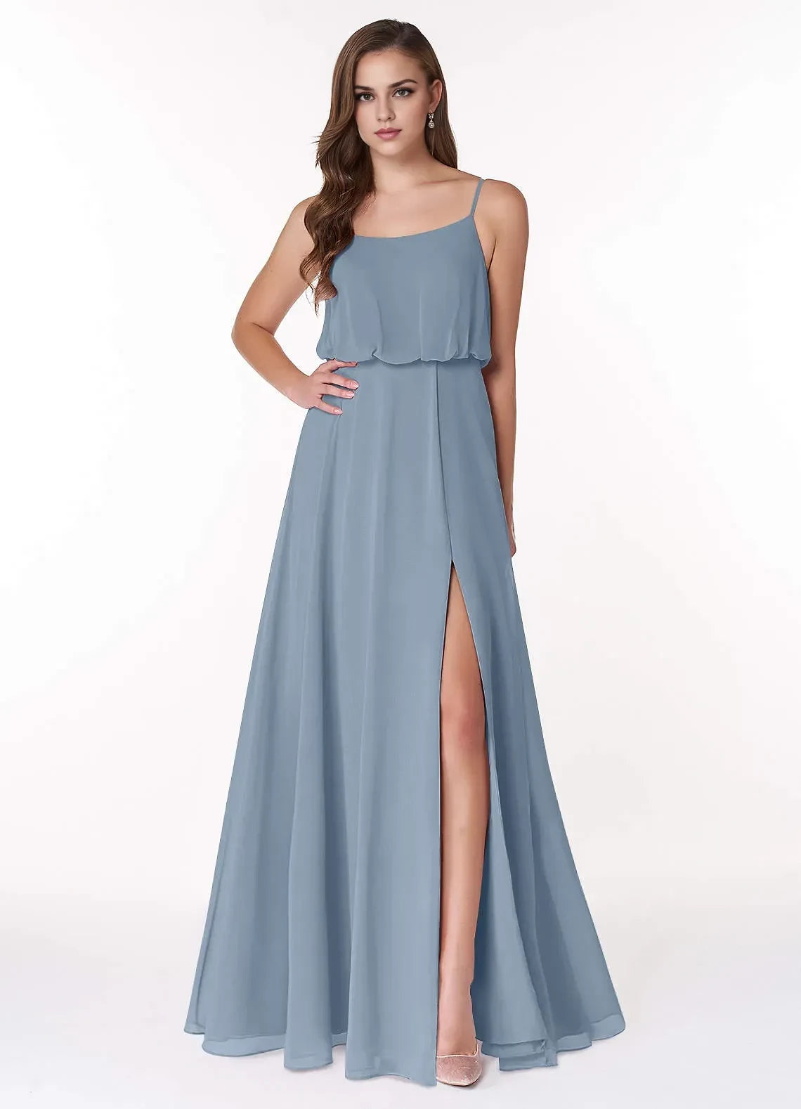 Pretty A Line Square Neck Sleeveless Zipper Back Floor Length Bridesmaid Dress