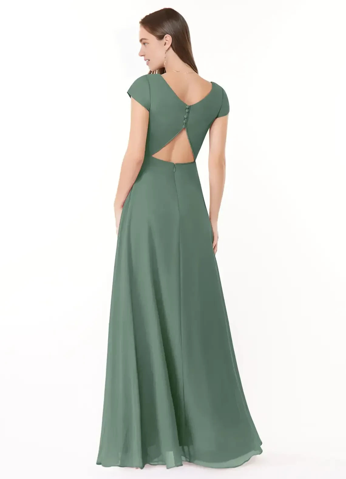 Pretty A Line Sweetheart Neck Cap Sleeve Keyhole Back Floor Length Bridesmaid Dress