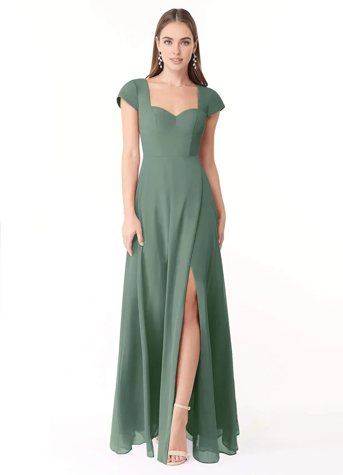 Pretty A Line Sweetheart Neck Cap Sleeve Keyhole Back Floor Length Bridesmaid Dress