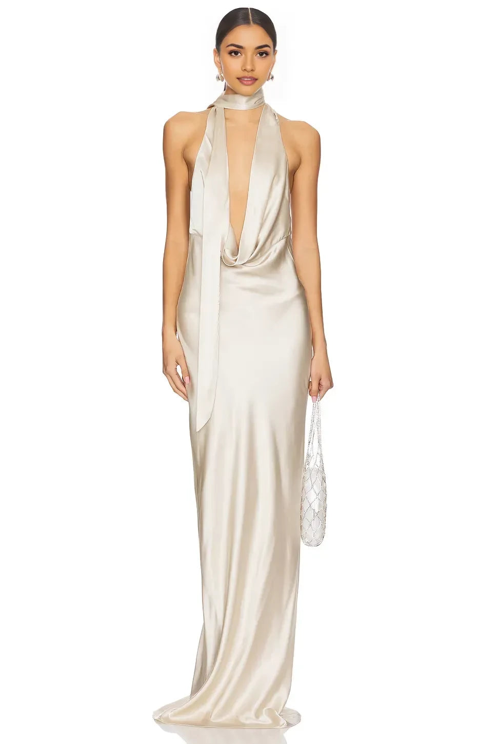 Pretty Sheath Halter Neck Sleeveless Open Back Floor Length Evening Dress