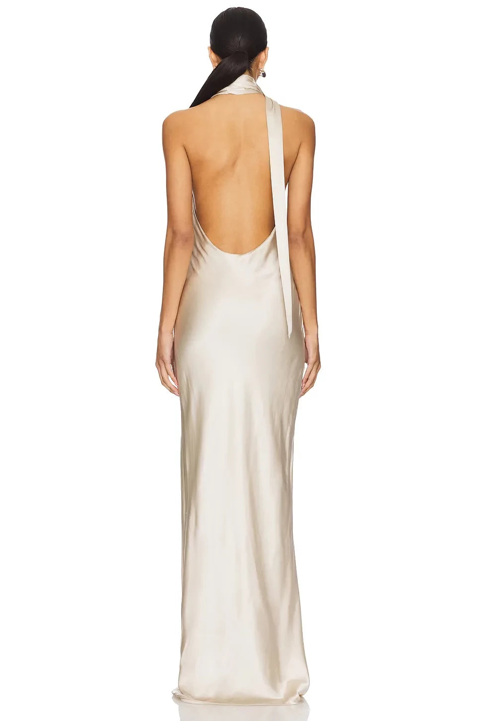 Pretty Sheath Halter Neck Sleeveless Open Back Floor Length Evening Dress