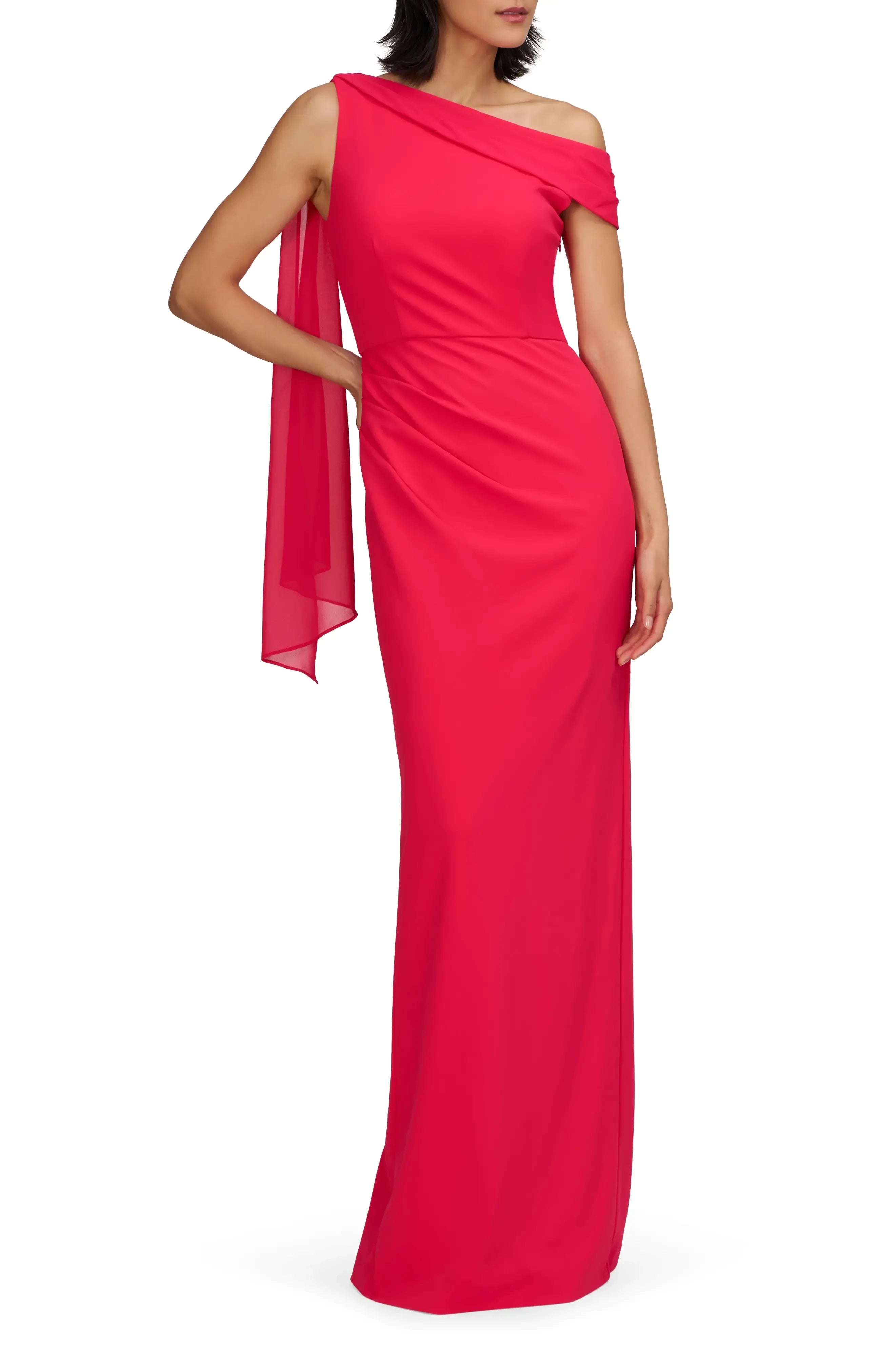 Pretty Sheath One Shoulder Sleeveless Draped Back Floor Length Evening Dress