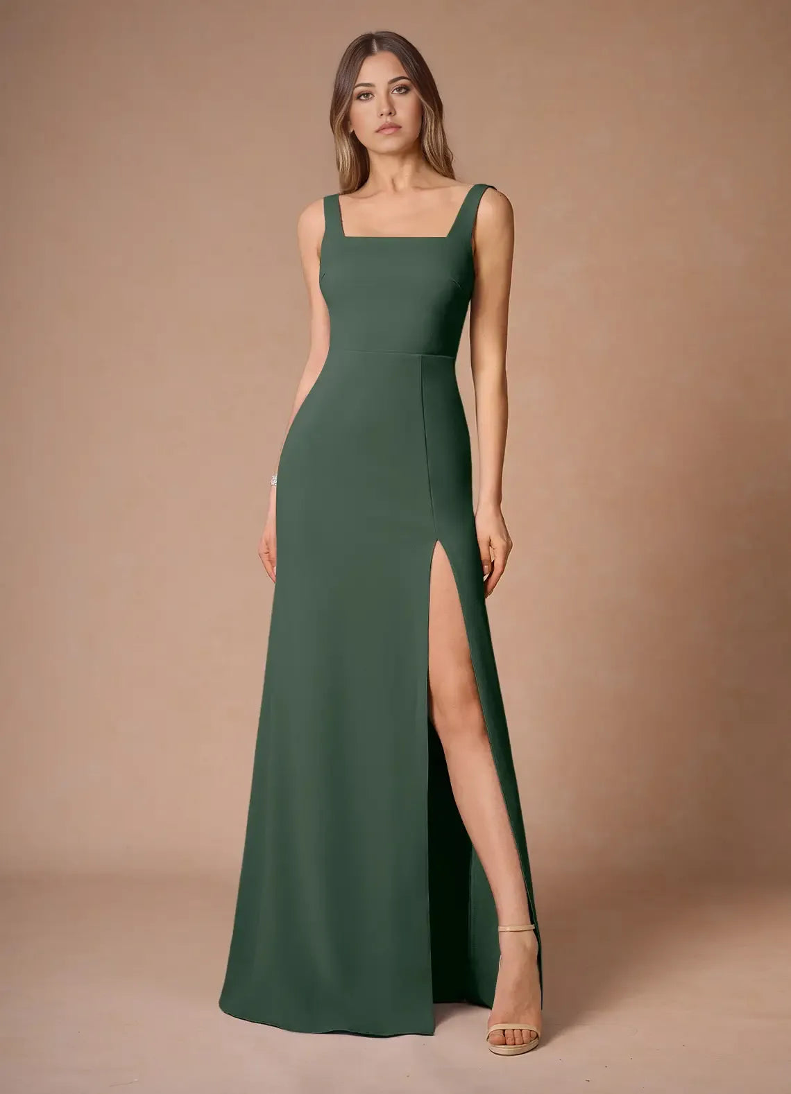 Pretty Sheath Square Neck Sleeveless Open Back Floor Length For Ladies Prom Dress