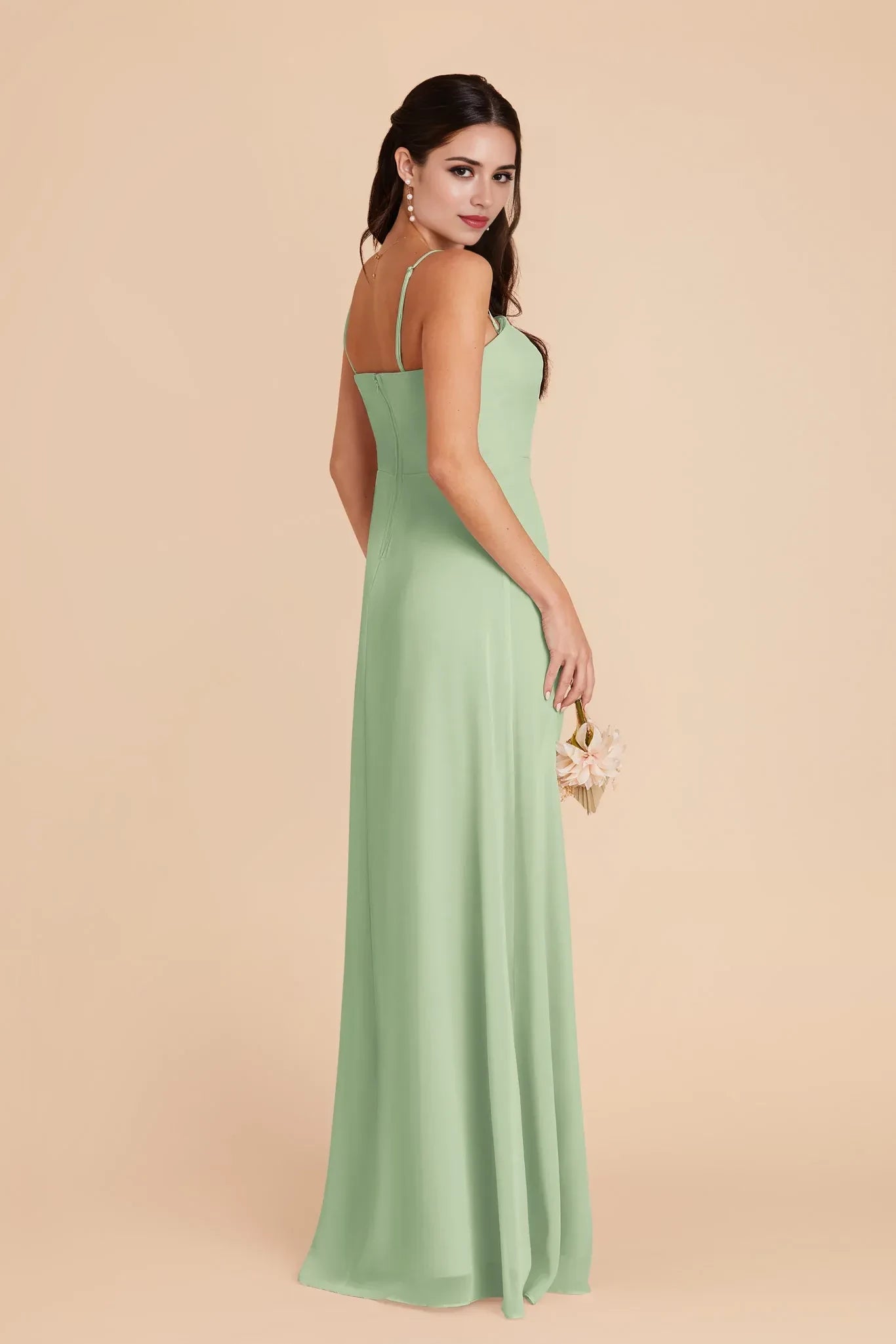Pretty Sheath Square Neck Spaghetti Strap Zip Back Floor Length Bridesmaid Dress