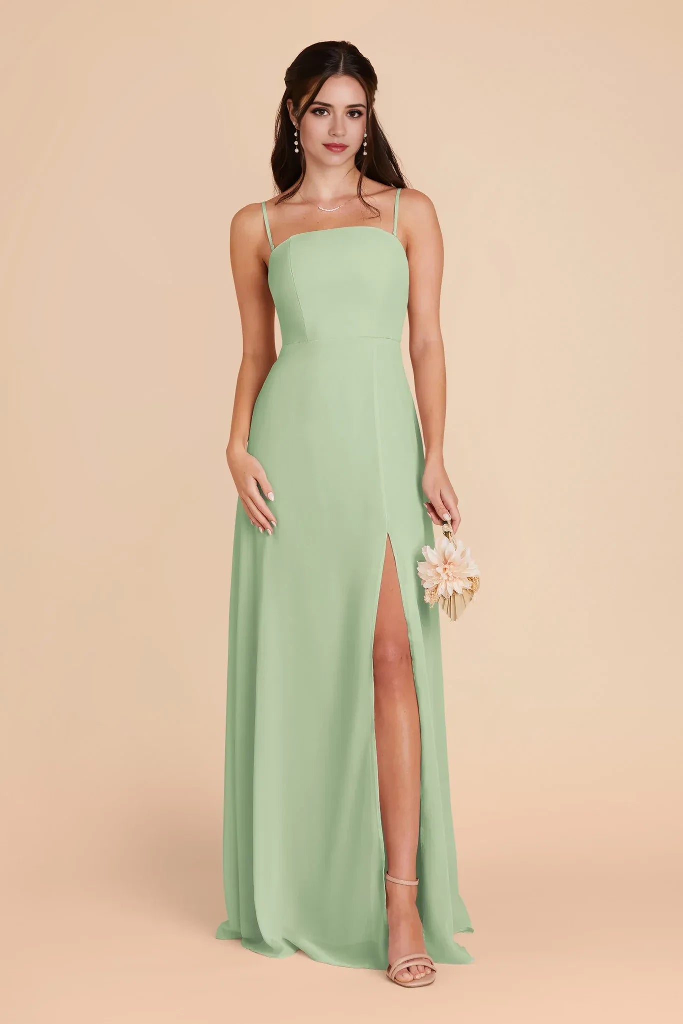 Pretty Sheath Square Neck Spaghetti Strap Zip Back Floor Length Bridesmaid Dress