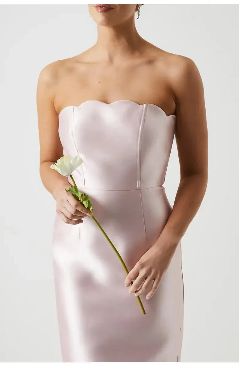 Pretty Sheath Strapless Sleeveless Zipper Back Floor Length Bridesmaid Dress