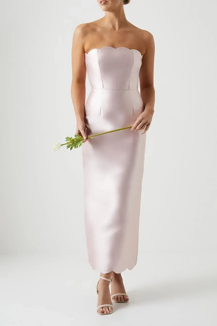 Pretty Sheath Strapless Sleeveless Zipper Back Floor Length Bridesmaid Dress