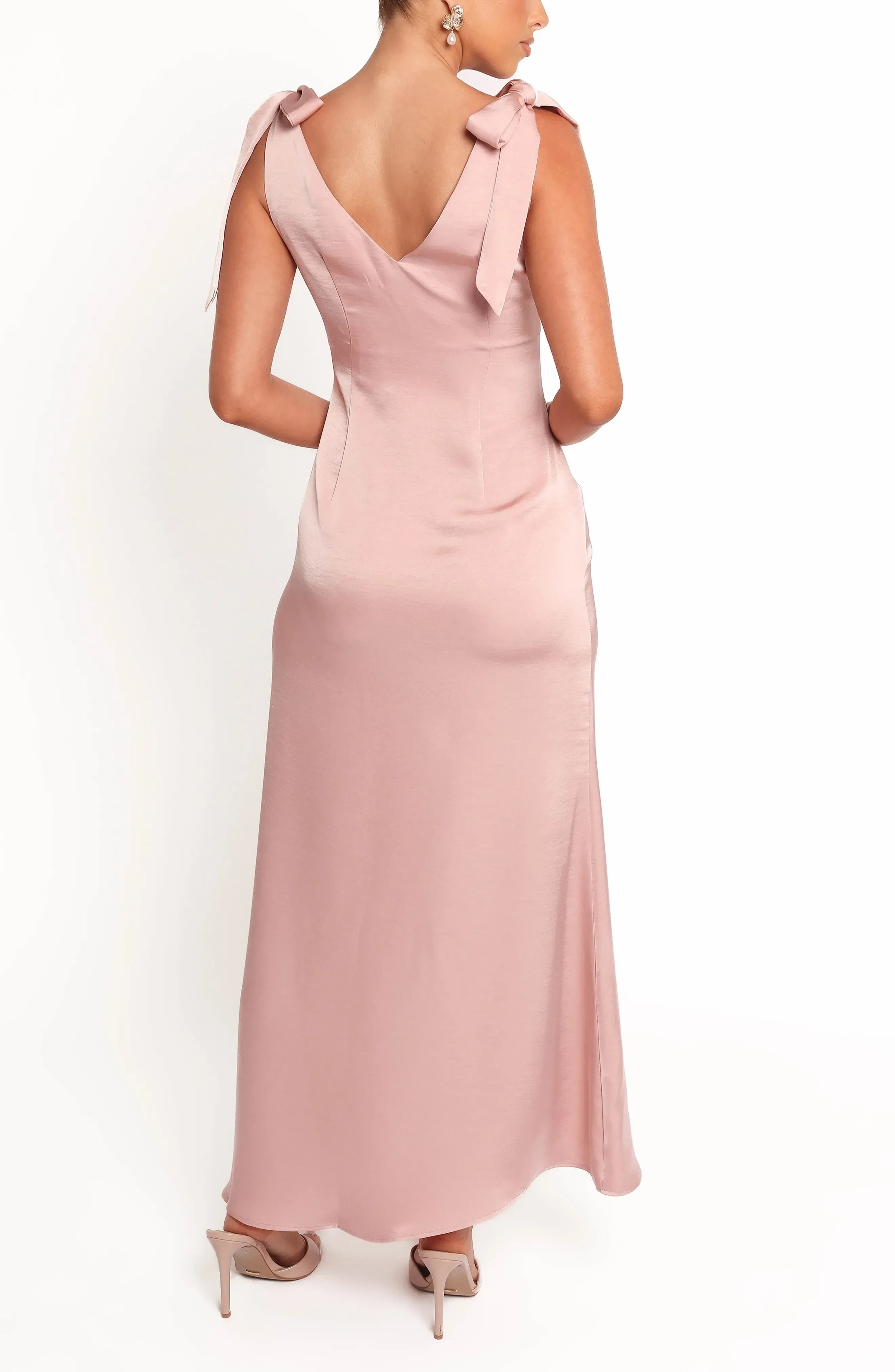 Pretty Sheath V Neck Tie Strap Open Back Floor Length Bridesmaid Dress