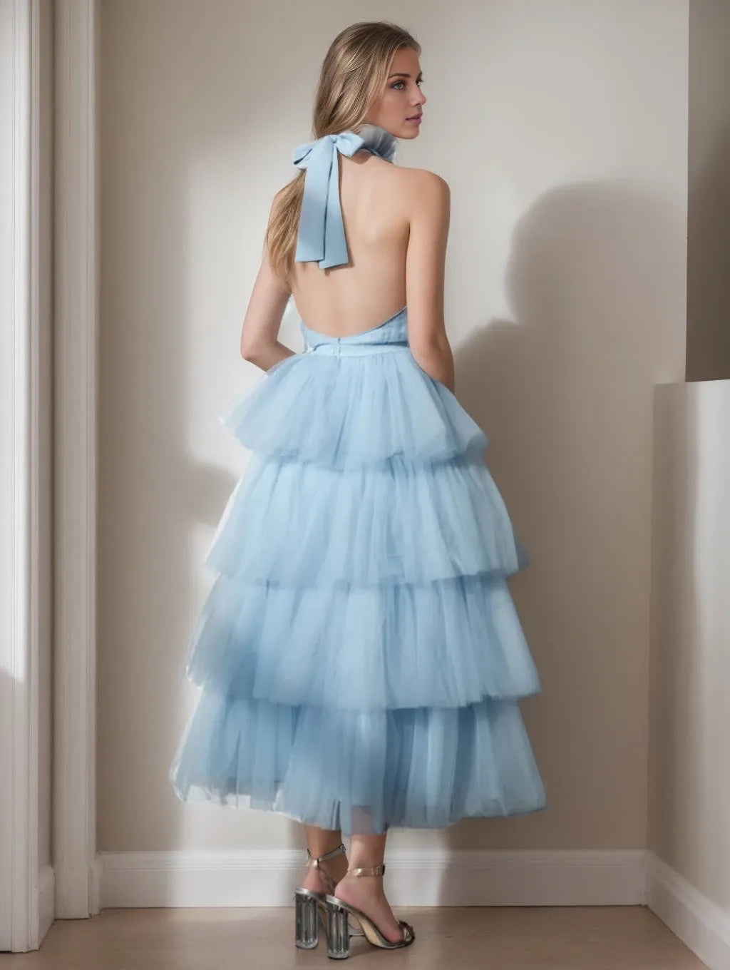 Princess Halter Neck Sleeveless Tea-Length with Lace Prom Cocktail Dresses Party Dresses Evening Dresses