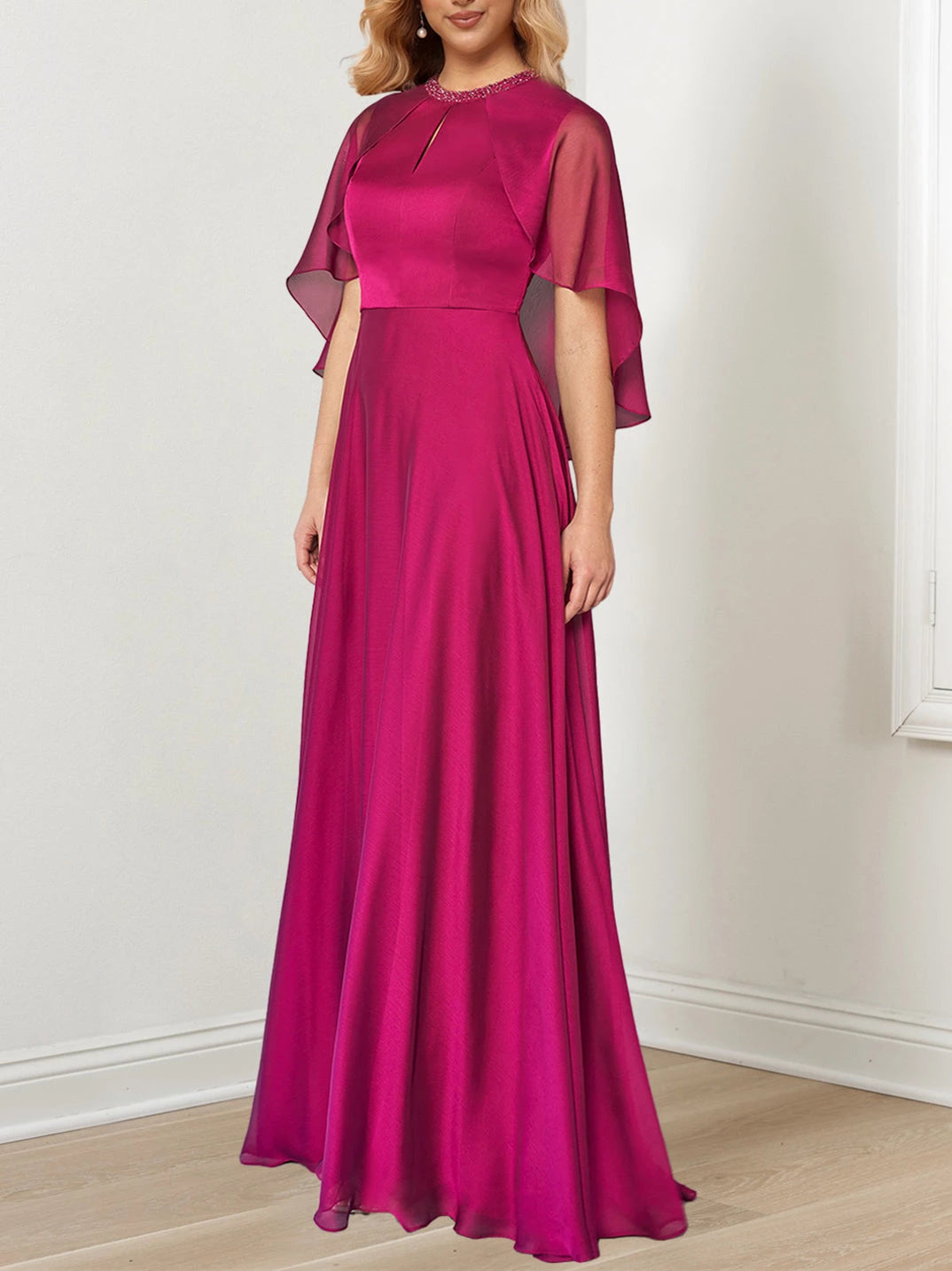 Princess Hand-Beaded Jewel Neckline Floor-Length Evening Dresses Prom Dress