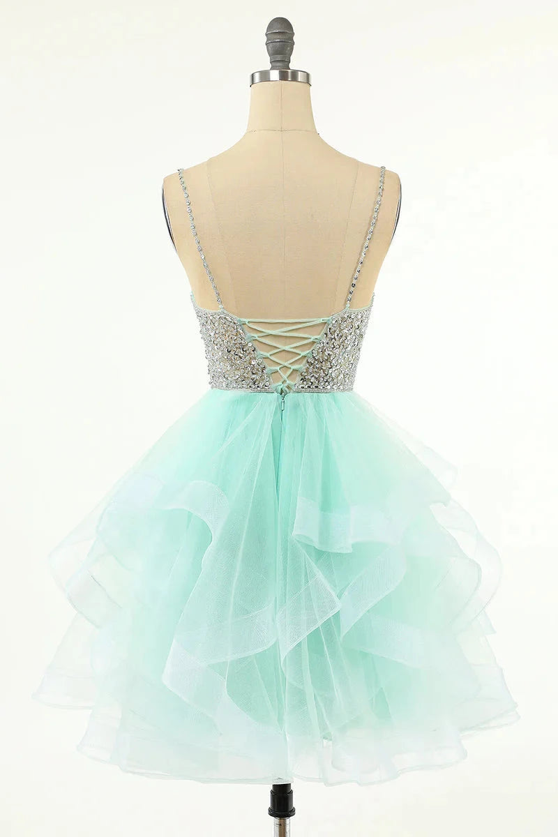 Princess Mint Green Plunging V-Neck Sleeveless Mini Party Dance Cocktail Homecoming Dress