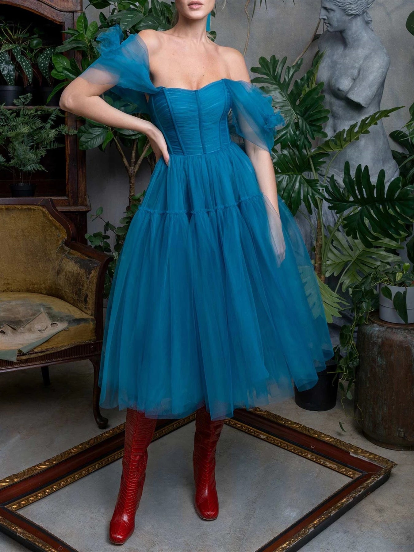 Princess Off-the-shoulder Short Sleeves Knee-Length Cocktail Dresses Prom Dress Party Dress Evening Dress