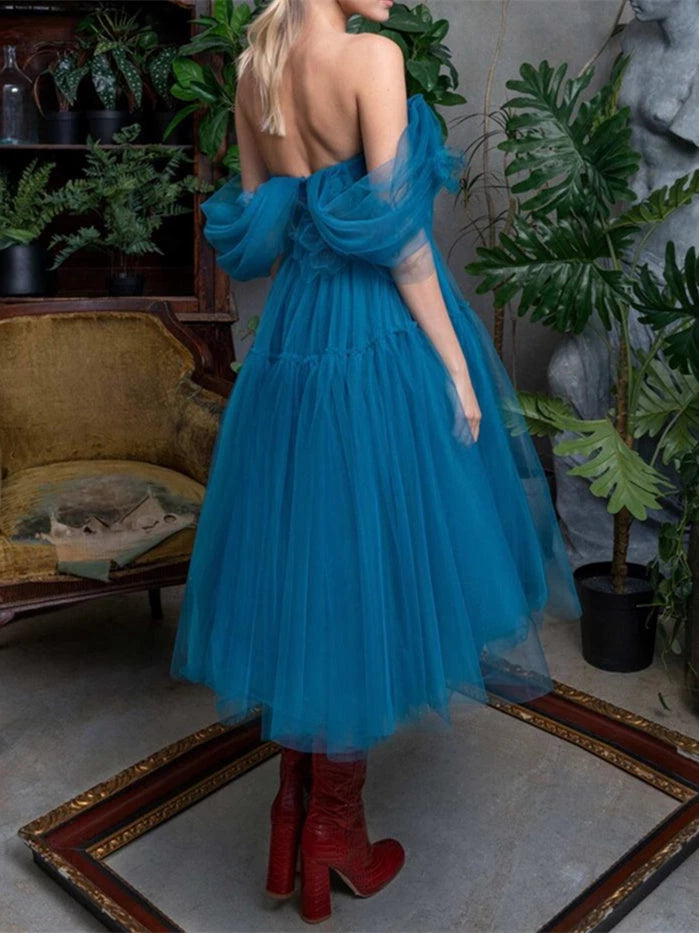 Princess Off-the-shoulder Short Sleeves Knee-Length Cocktail Dresses Prom Dress Party Dress Evening Dress