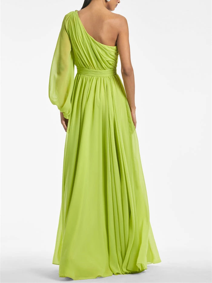 Princess One Shoulder Floor-Length with Ruffles Evening Dress