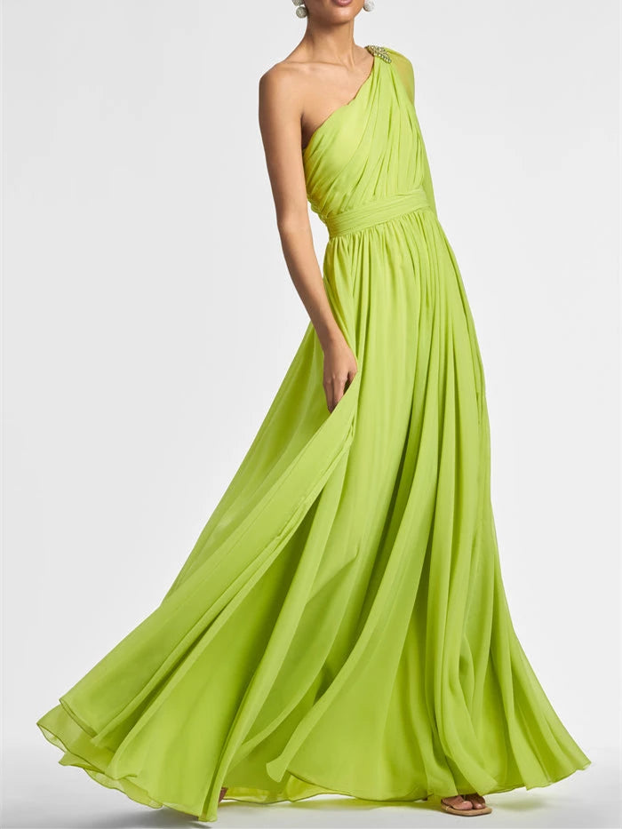 Princess One Shoulder Floor-Length with Ruffles Evening Dress