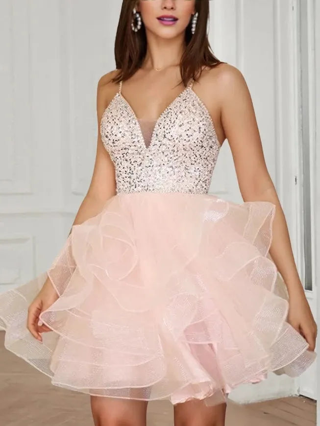 Princess Plunging V-Neck Sleeveless Mini Party Dance Cocktail Homecoming Dress