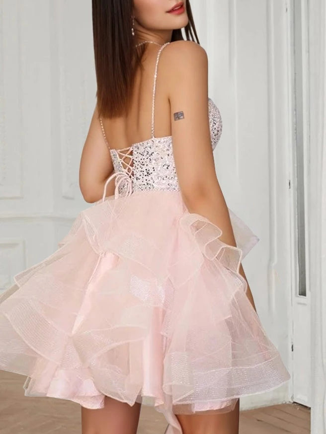 Princess Plunging V-Neck Sleeveless Mini Party Dance Cocktail Homecoming Dress
