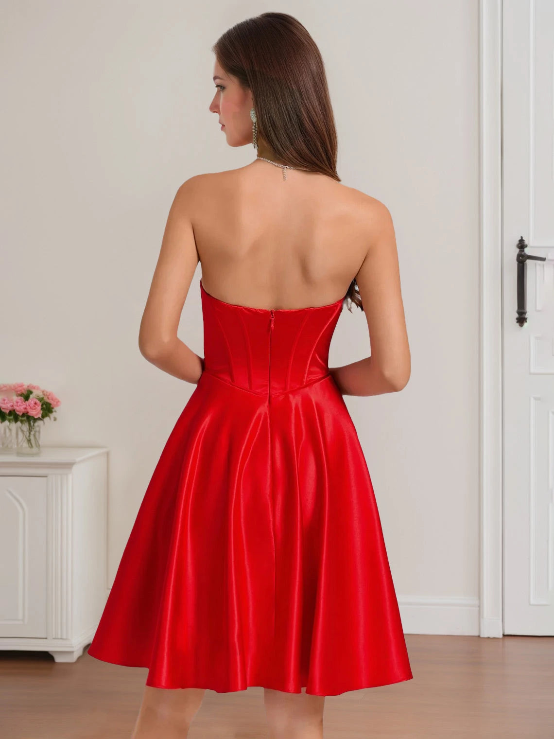 Princess Red Sweetheart Sleeveless Backless Mini with Bow Party Dresses Homecoming Dresses