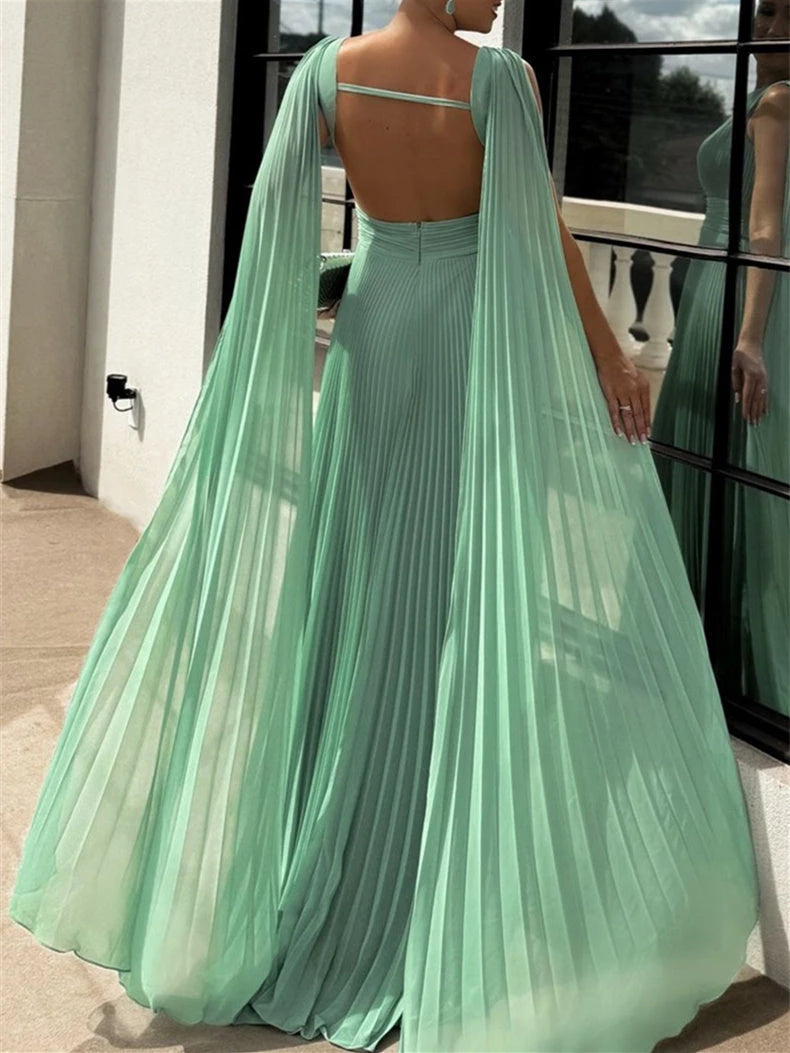 Princess Scoop Neck Sleeveless Eucalyptus Floor-Length Ruched Evening Dresses