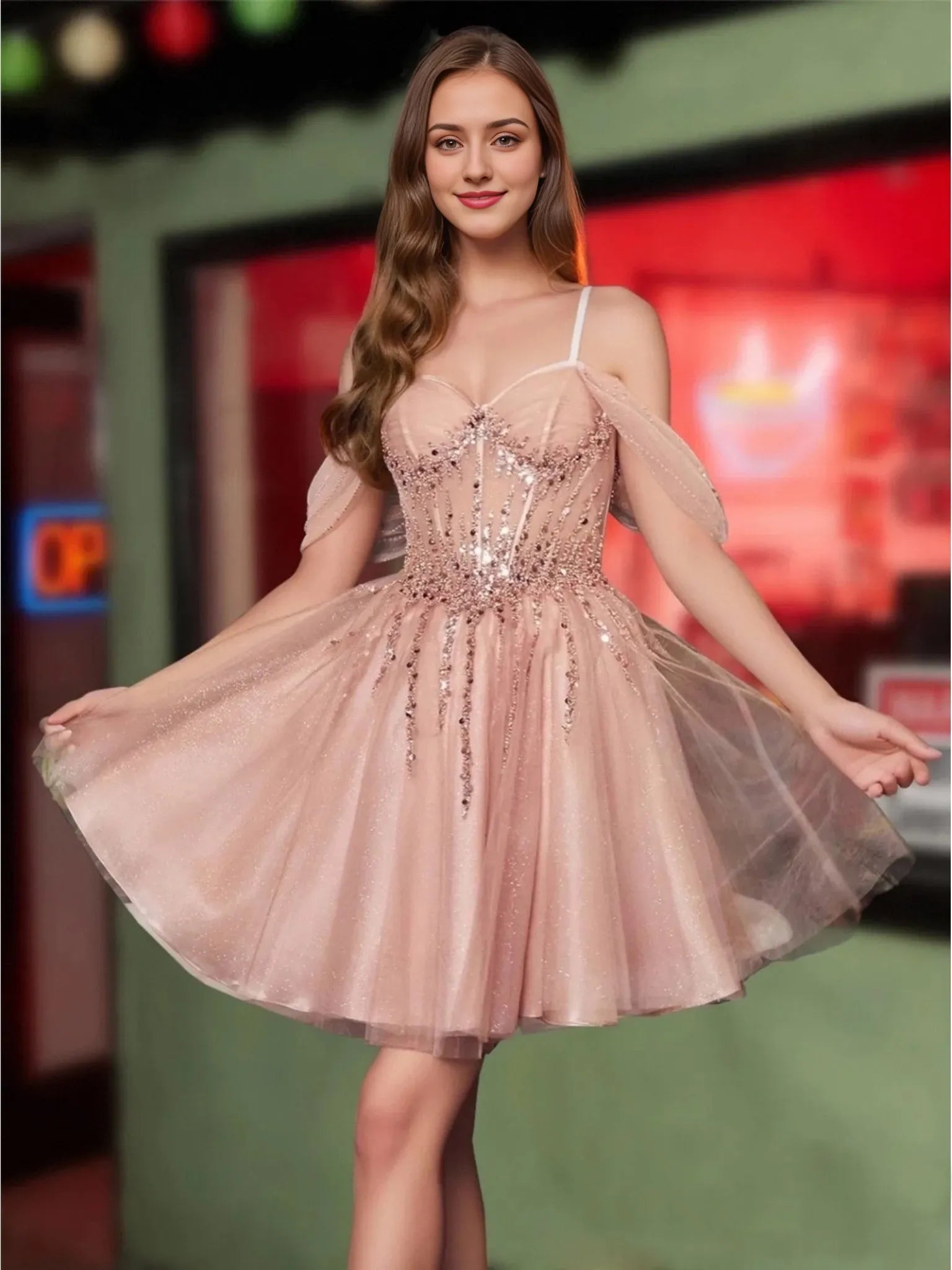 Princess Semi-Sweetheart Sleeveless Mini Party Dance Cocktail Dress