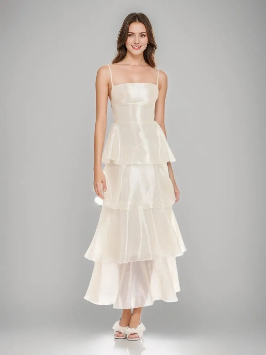 Princess Sexy Spaghetti Straps Ankle-Length with Ruffles Lace-up Back Evening Dresses Party Dress Prom Dresses