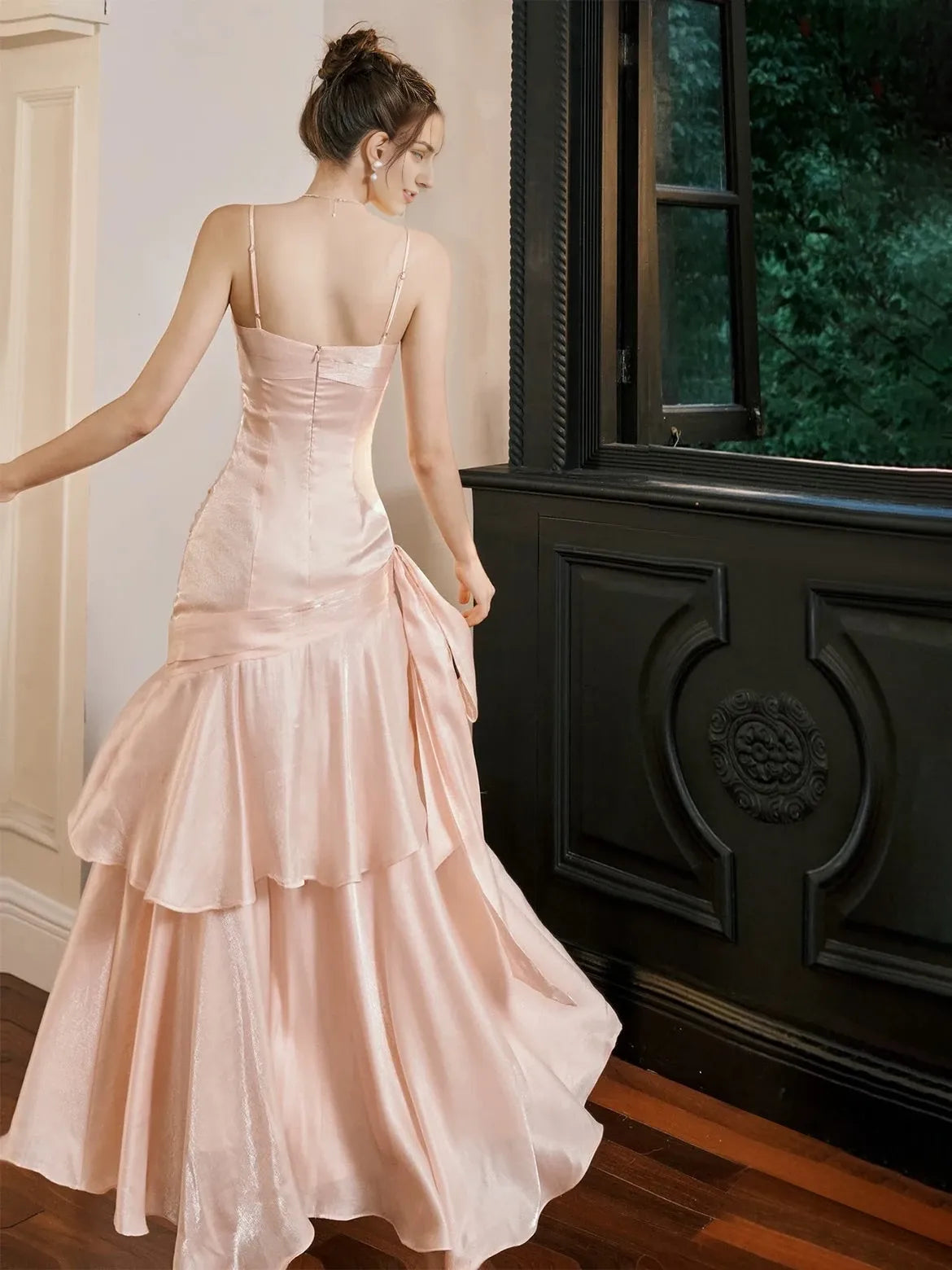 Princess Spaghetti Straps Sleeveless Ankle-Length with Ruffles Watteau Train Evening Dresses Party Dress Prom Dresses