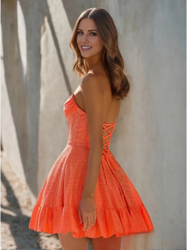 Princess Spaghetti Straps Sleeveless Mini with Beaded Party Dance Cocktail Homecoming Dress