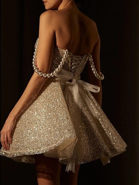 Princess Spaghetti Straps Sleeveless with Glitter Mini Party Dance Cocktail Homecoming Dress