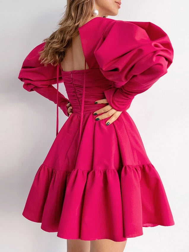 Princess Square Neck Long Sleeves Mini Party Dance Cocktail Homecoming Dress