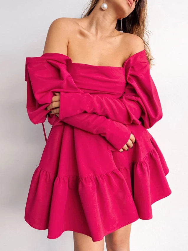 Princess Square Neck Long Sleeves Mini Party Dance Cocktail Homecoming Dress