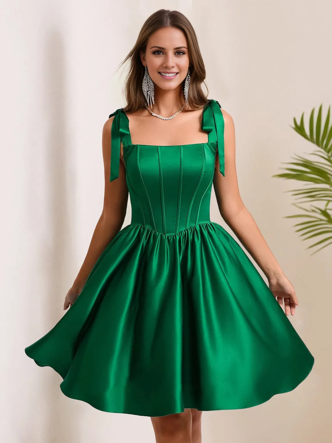 Princess Square Neckline Pleated Mini with Shoulder Bow Ties Party Dresses Homecoming Dresses