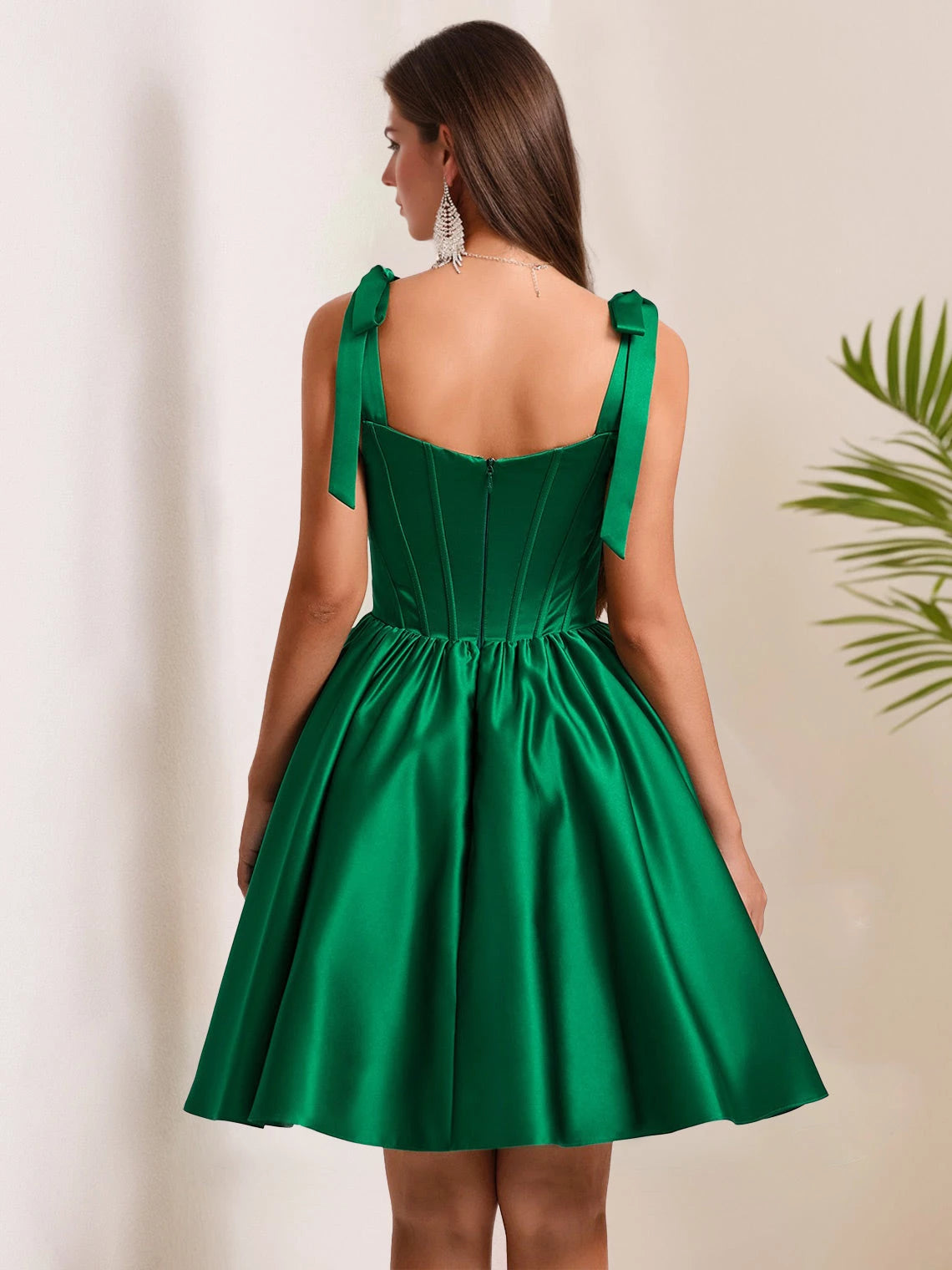 Princess Square Neckline Pleated Mini with Shoulder Bow Ties Party Dresses Homecoming Dresses
