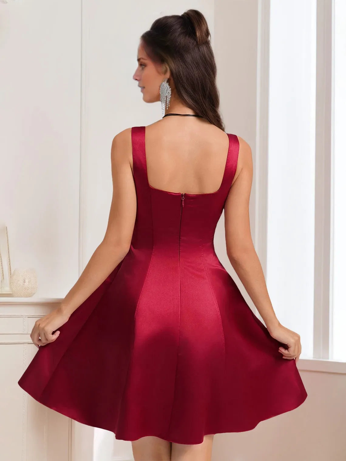 Princess Square Neckline Sleeveless Mini with Bows Party Dresses Homecoming Dresses