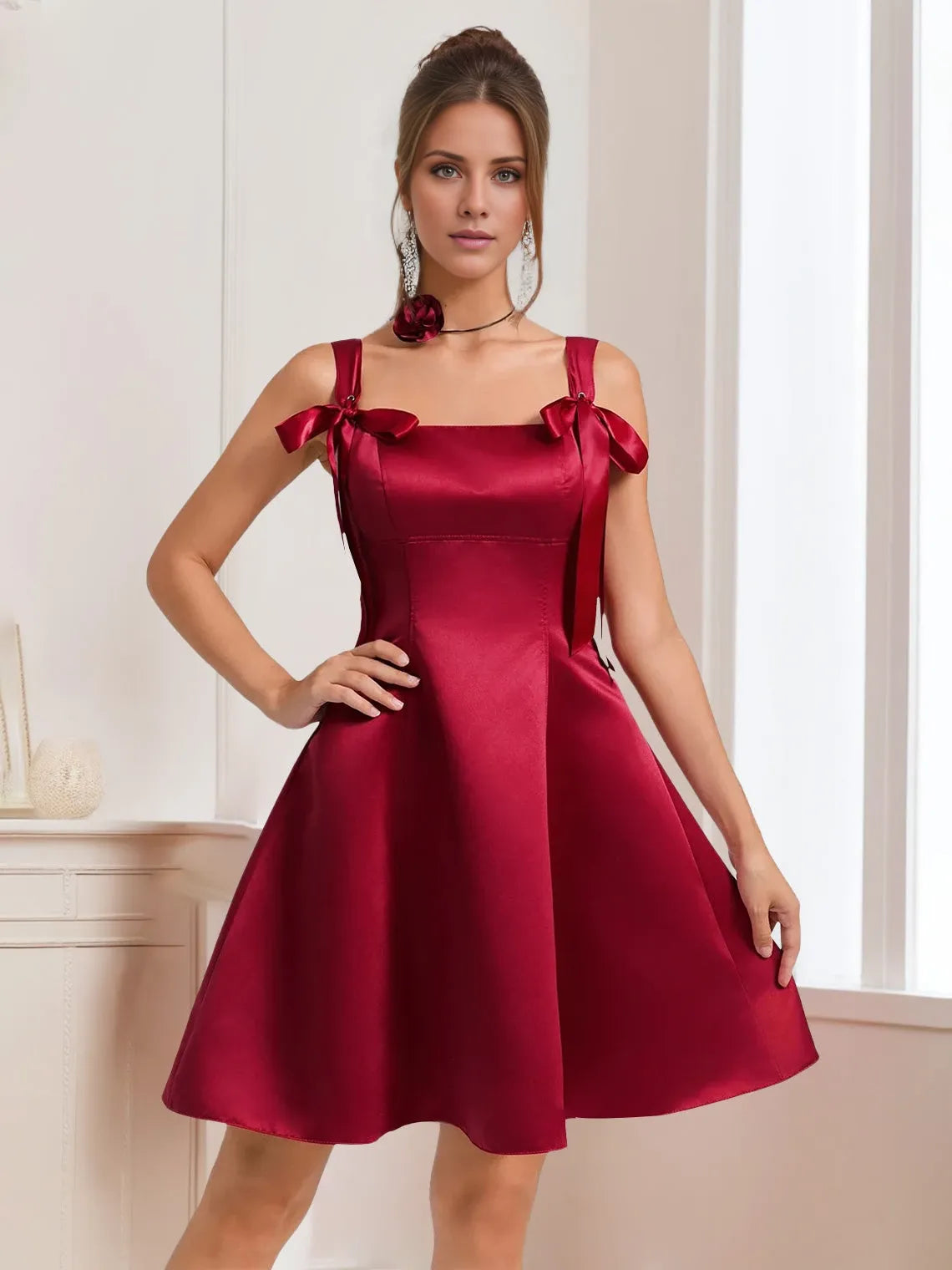 Princess Square Neckline Sleeveless Mini with Bows Party Dresses Homecoming Dresses