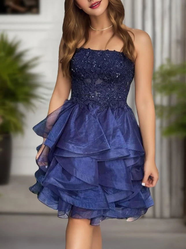 Princess Straight-Across Sleeveless Mini With Ruffles Party Dance Cocktail Homecoming Dress