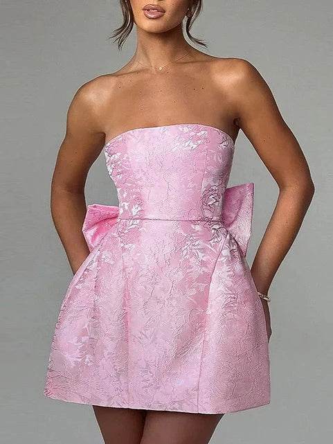 Princess Strapless Sleeveless Mini with Bowknot Party Dance Cocktail Homecoming Dress