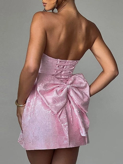 Princess Strapless Sleeveless Mini with Bowknot Party Dance Cocktail Homecoming Dress