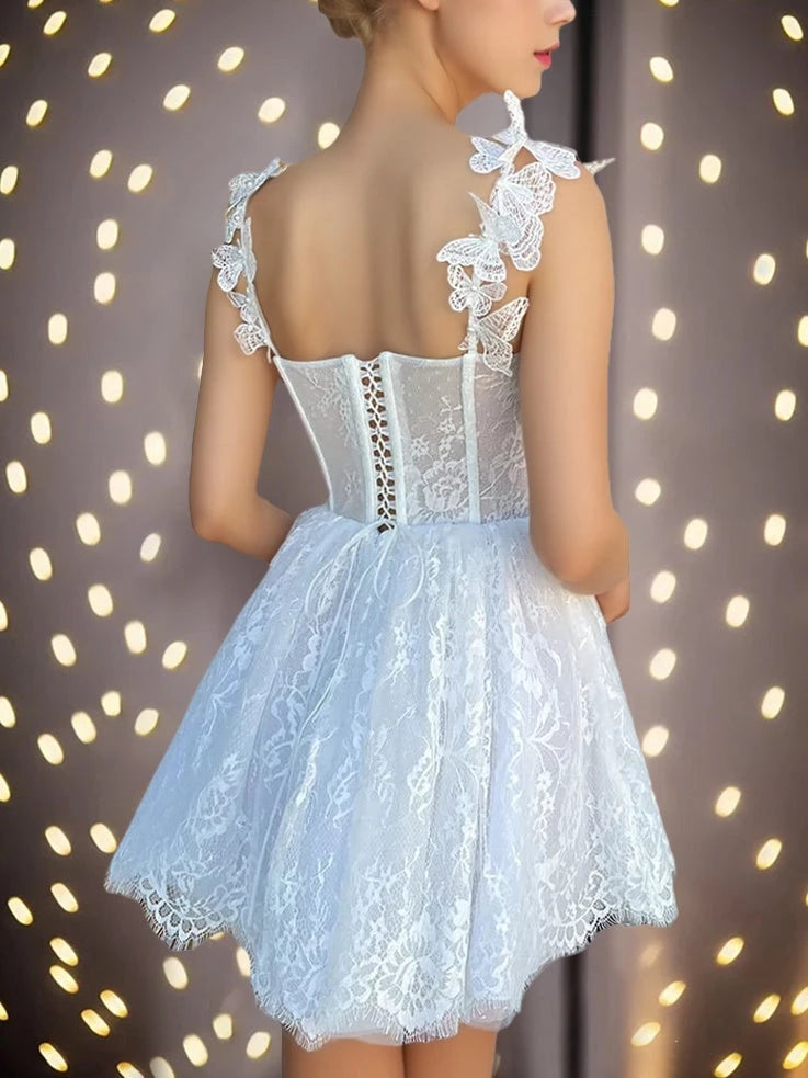 Princess Sweetheart Sleeveless Mini With Illusion Corset Bodice Butterfly Straps Party Dance Cocktail Homecoming Dress