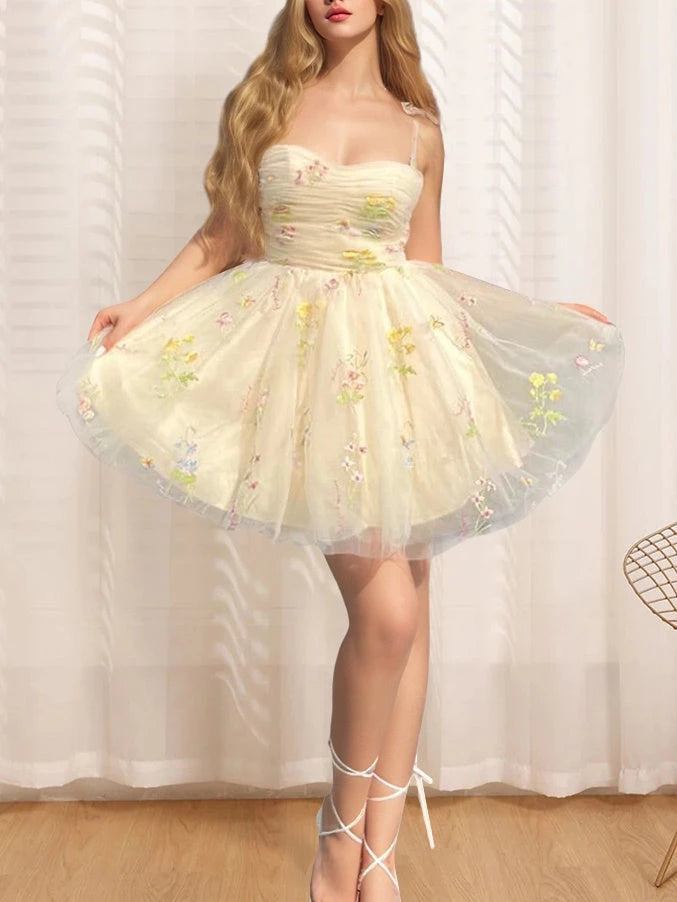 Princess Sweetheart Sleeveless Mini With Pleats Shoulder Straps Party Dance Cocktail Homecoming Dress