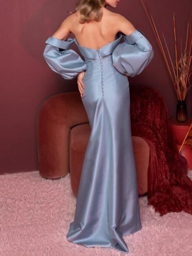 Princess V-Neck Half Sleeves Floor-Length with Ruffles Prom Dress Evening Dress