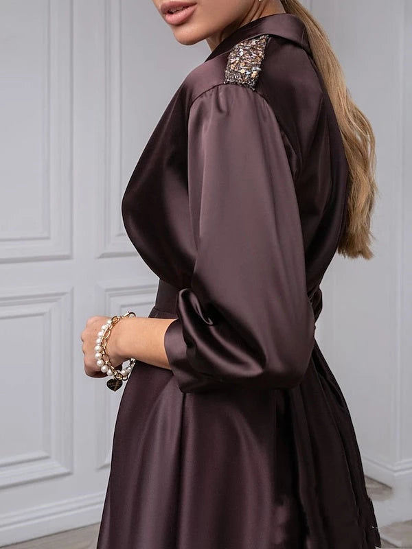 Princess Satin V-Neck Long Sleeves With Beading Mother Of The Bride Dresses
