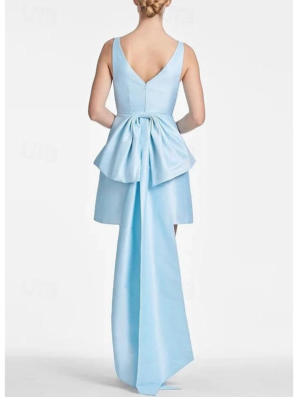 Blue Princess V-Neck Mini Sleeveless with Bow Cocktail Dresses Party Dresses Homecoming Dresses