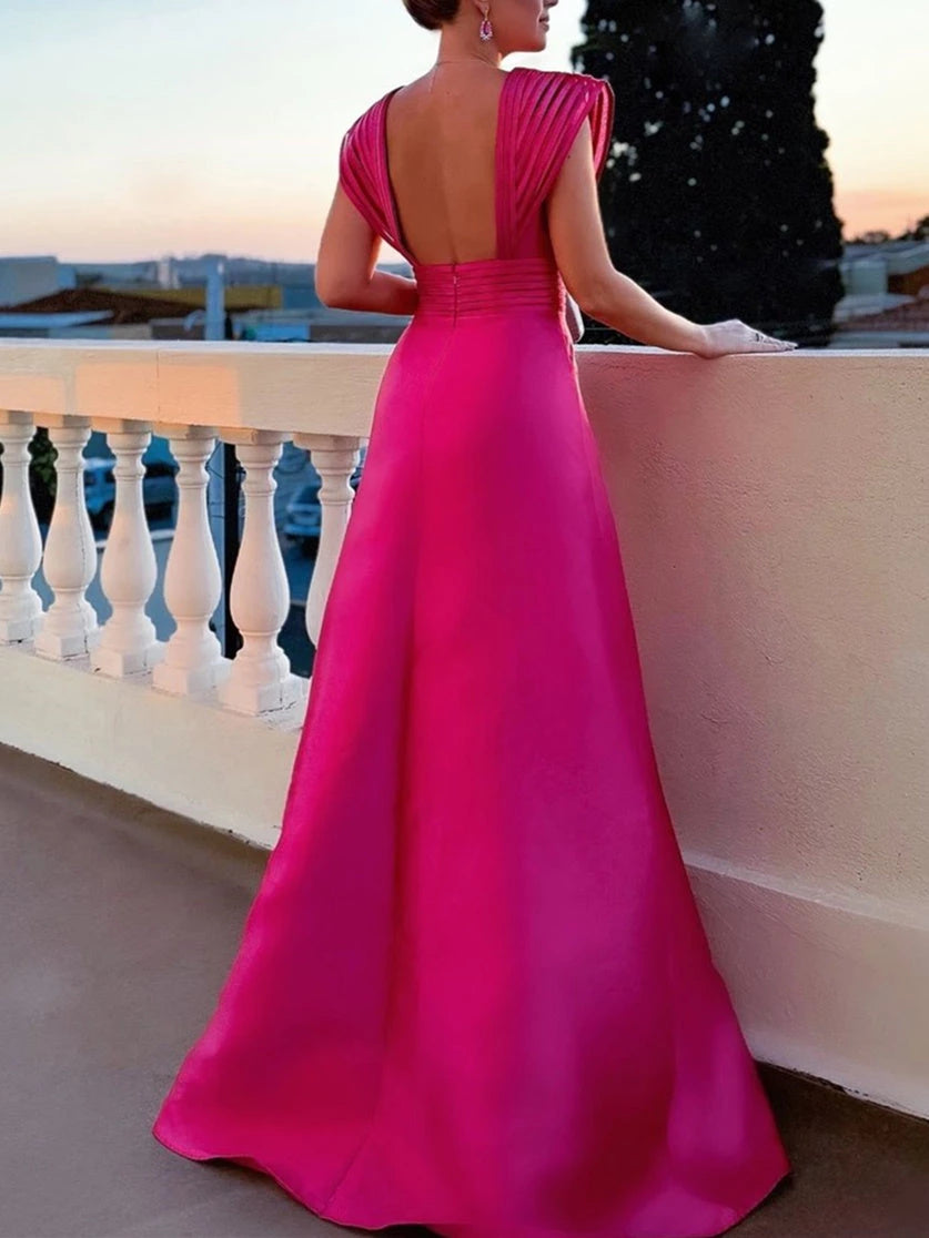 Princess V-Neck Sleeveless Floor-Length with Split Side Evening Dresses