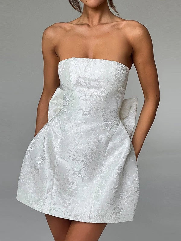 Princess White Strapless Sleeveless Mini with Bowknot Party Dance Cocktail Homecoming Dress