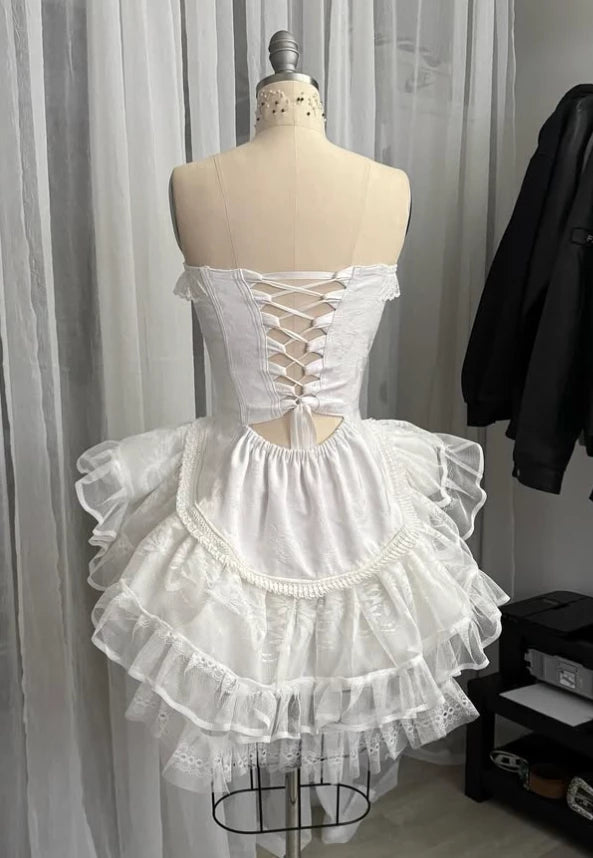 Vintage Beige Sweetheart Strapless Design A-line Lace Party Dress Cocktail Dress Homecoming Dress Evening Dress