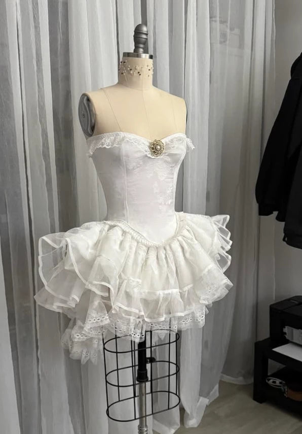 Vintage Beige Sweetheart Strapless Design A-line Lace Party Dress Cocktail Dress Homecoming Dress Evening Dress