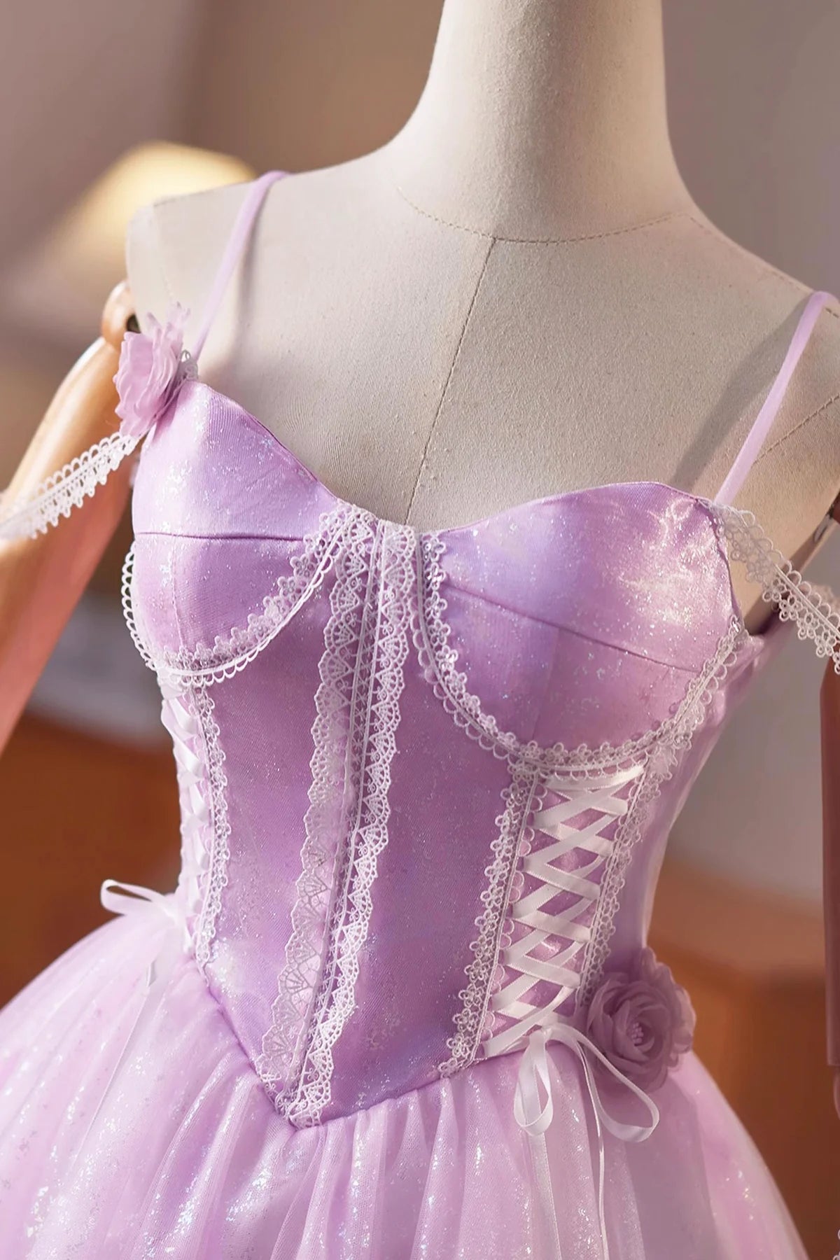 Purple Tulle Lace Short A-Line Prom Dress Lace-up A-Line Evening Party Dress