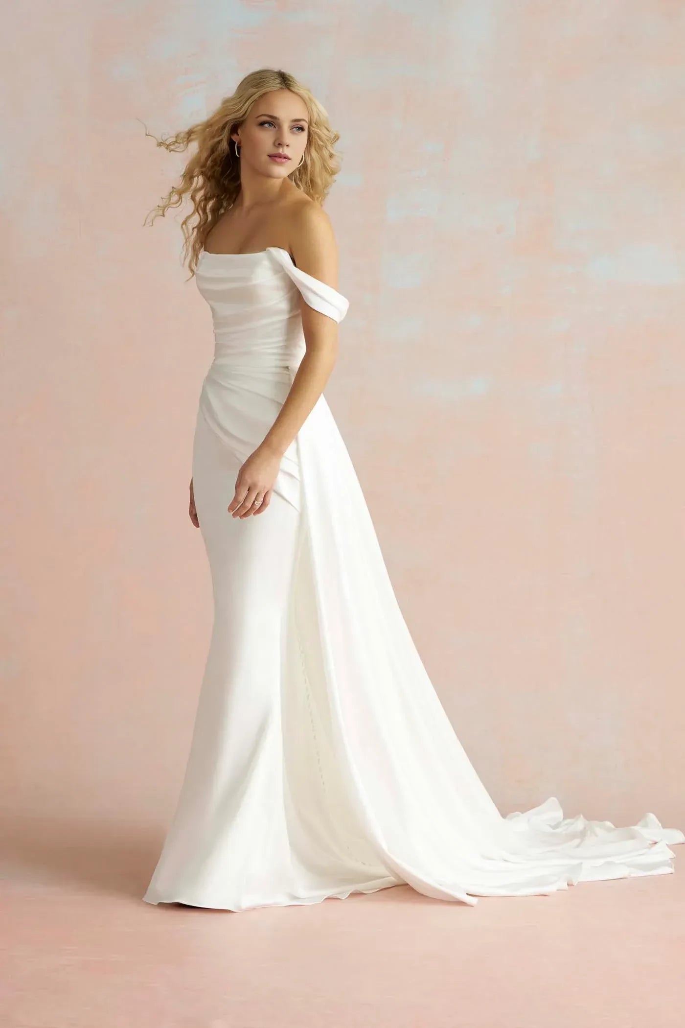 Lovely Ball Gown Off Shoulder Short Sleeve Button Back Floor Length Wedding Dress