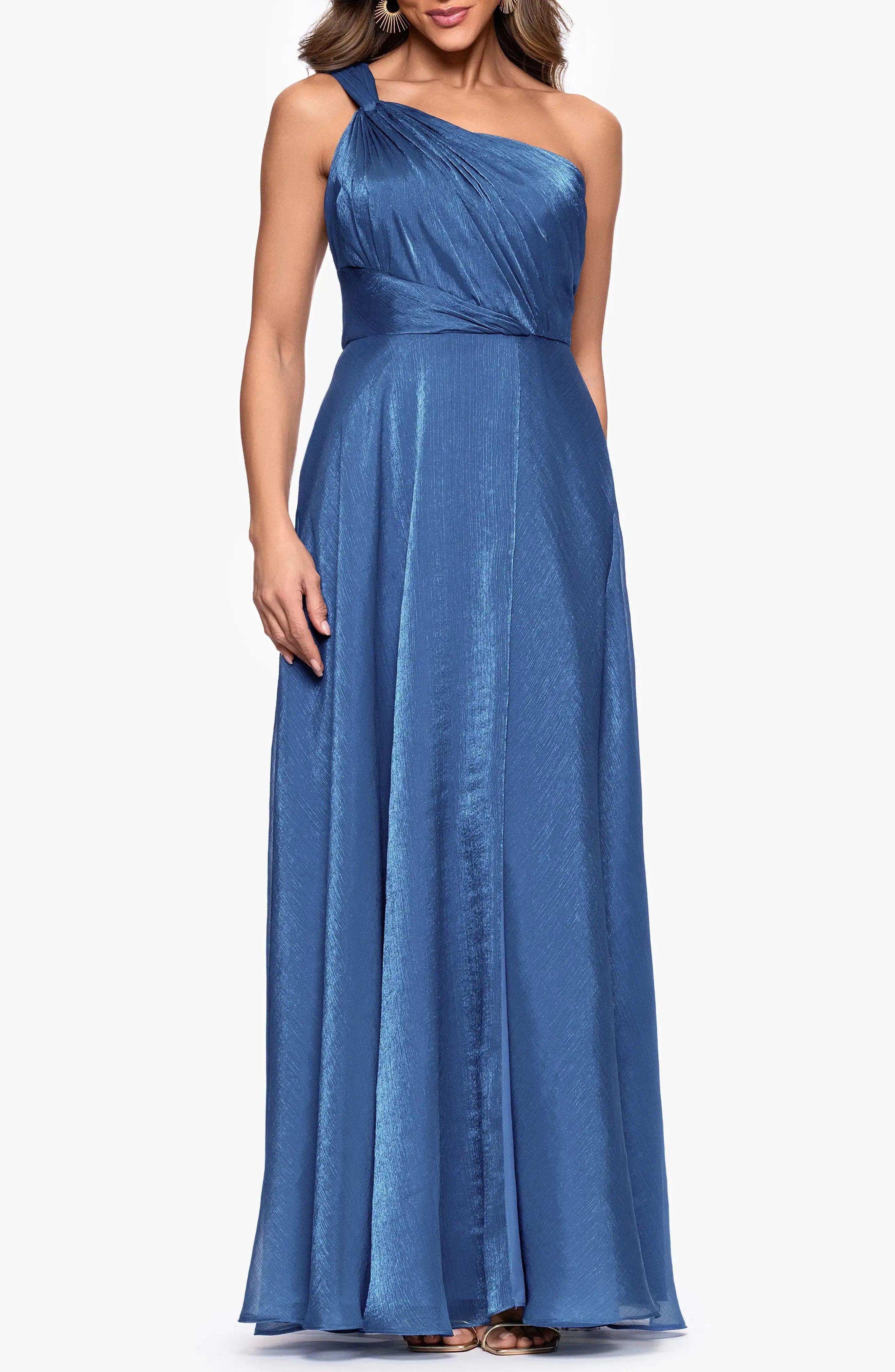 Radiant A Line One Shoulder Sleeveless Smooth Back Floor Length Evening Dress